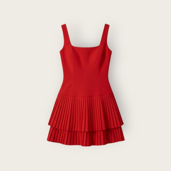 Commense Red Pleated Square-Neck Mini Dress – Size XL - Picture 6 of 6
